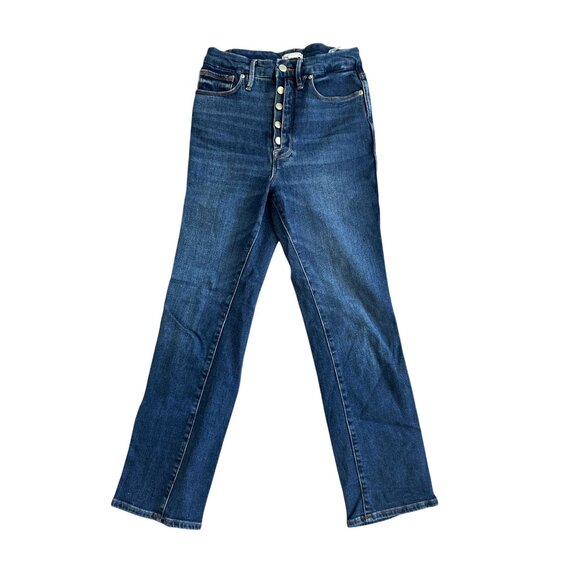 GOOD AMERICAN Medium Wash Buttoned Straight Leg Stretch Jeans SIze 25 / 0 - Picture 2 of 7